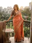 Gajri Satin saree for women with scallop sequin border