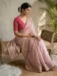 Light Pink Satin saree for women with scallop sequin border