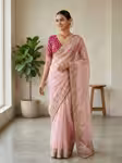 Light Pink Satin saree for women with scallop sequin border