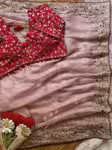Light Pink Satin saree for women with scallop sequin border