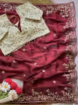 Magenta Satin saree for women with scallop sequin border
