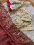 Magenta Satin saree for women with scallop sequin border