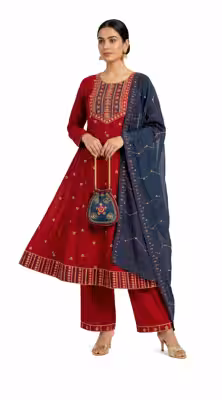 Maroon Anarkali Suit for Women with Navy Blue Dupatta