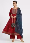 Maroon Anarkali Suit for Women with Navy Blue Dupatta