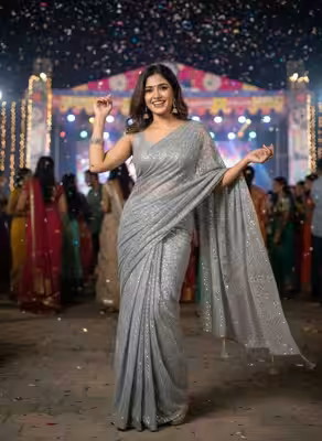 Designer saree for wedding function with sequins work