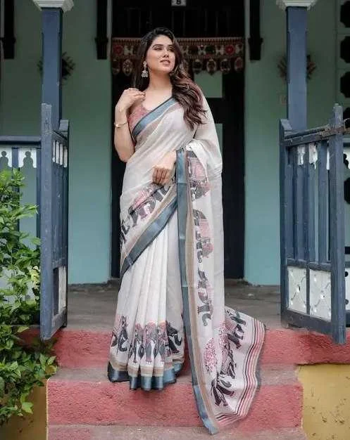 Festive Collection - Printed Linen Saree